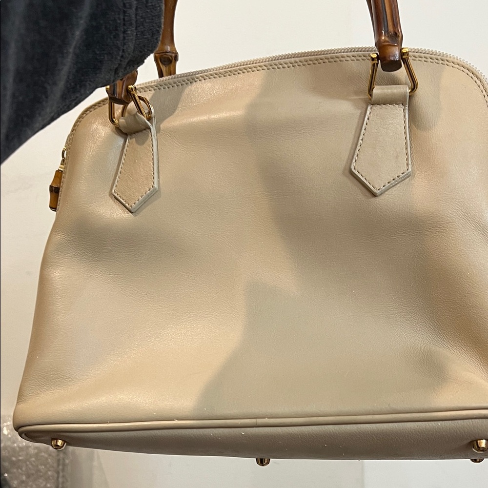 Gucci Cream Satchel with Bamboo Handles - peeling inside